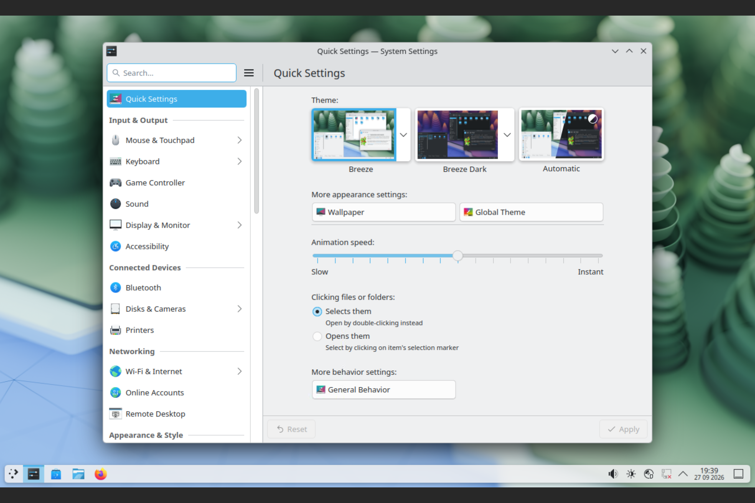 An image of the KDE Plasma desktop with System Setting app opened